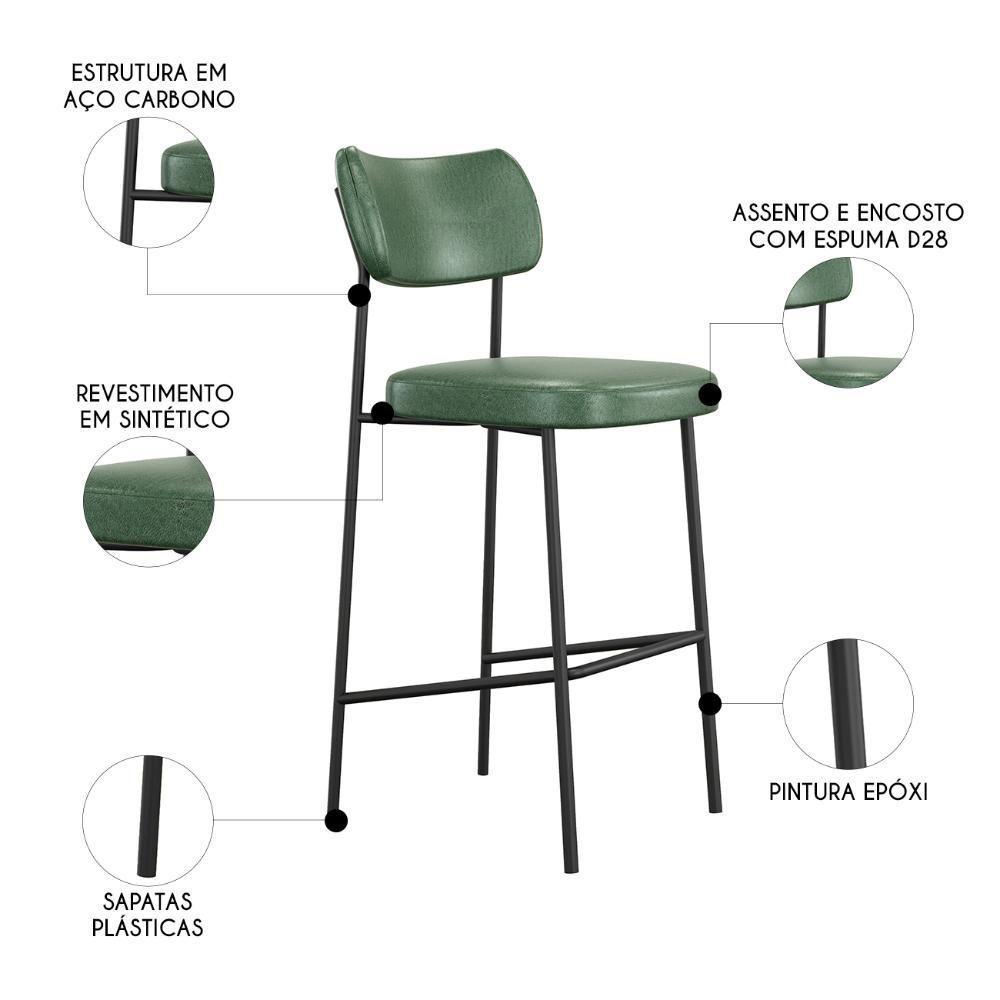 Banqueta Alta Bar Estofada Kit 4 Milli Sintético Verde A14 - Mpozenato - 2