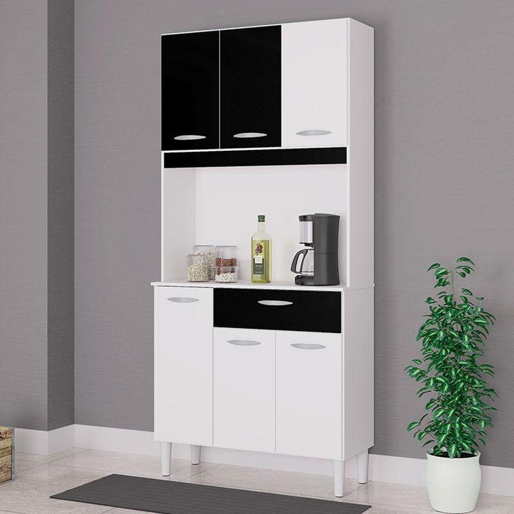 Cozinha Ambiente Kit Cassia 6 Portas Branco Preto - Poquema - 1