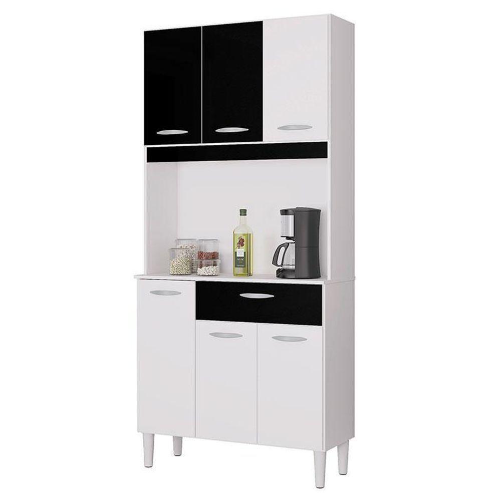 Cozinha Ambiente Kit Cassia 6 Portas Branco Preto - Poquema - 2