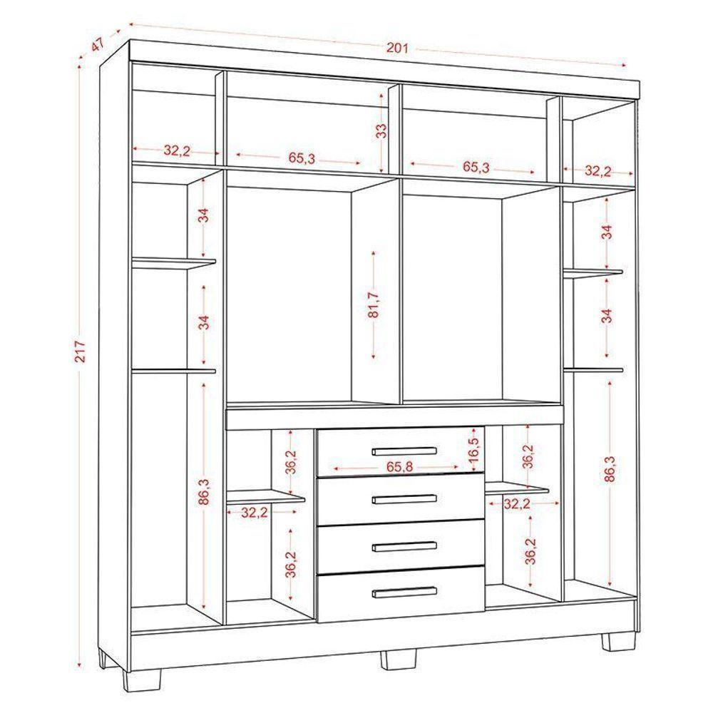 Guarda Roupa Casal Nápole 2045149 E Armário Multiuso 2000191 E Cômoda 2014143 Atacama Off White - Aramóveis - 4
