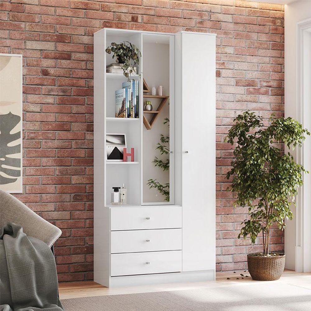 Armário Multiuso Doha Ambiente Com Espelho 2 Portas 3 Gavetas Branco Fosco - Henn - 1