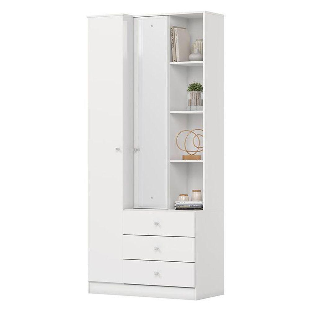 Armário Multiuso Doha Ambiente Com Espelho 2 Portas 3 Gavetas Branco Fosco - Henn - 7