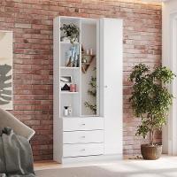 Armário Multiuso Doha Ambiente Com Espelho 2 Portas 3 Gavetas Branco Fosco - Henn - 1