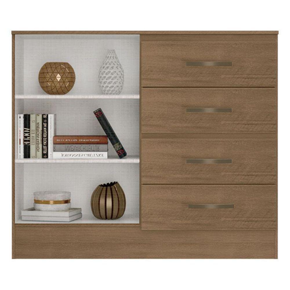 Guarda Roupa Solteiro 4 Portas E Cômoda 4 Gavetas E 2 Portas Lite Carvalho Oak – Móveis Leão - 6