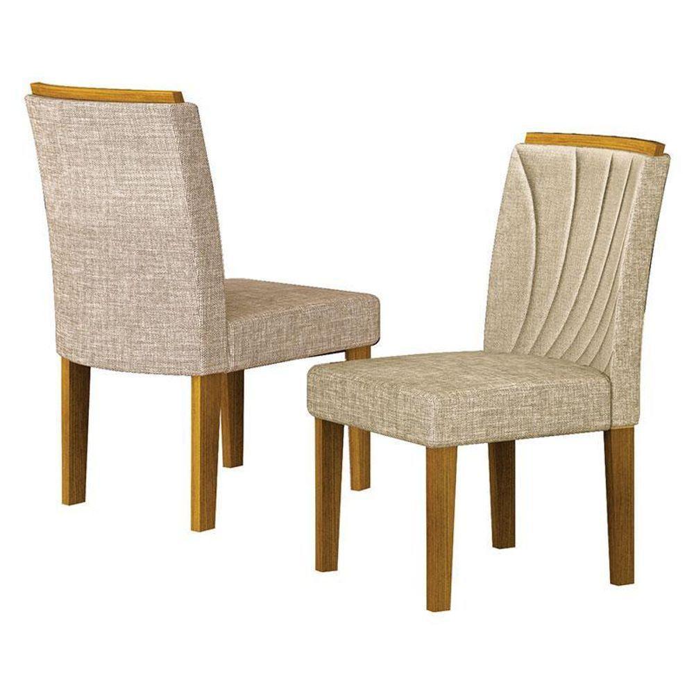 Cadeira Para Mesa De Jantar Lorena Plus Mdf Kit 2 Peças Freijó Linho Palha - Leifer Móveis - 4