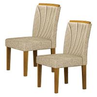 Cadeira Para Mesa De Jantar Lorena Plus Mdf Kit 2 Peças Freijó Linho Palha - Leifer Móveis - 1