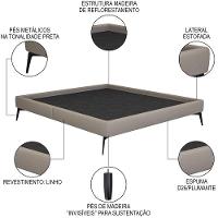 Cama Casal Com Cabeceira 145cm Pés Metálicos Elisa S05 Linho Bege - Mpozenato - 3