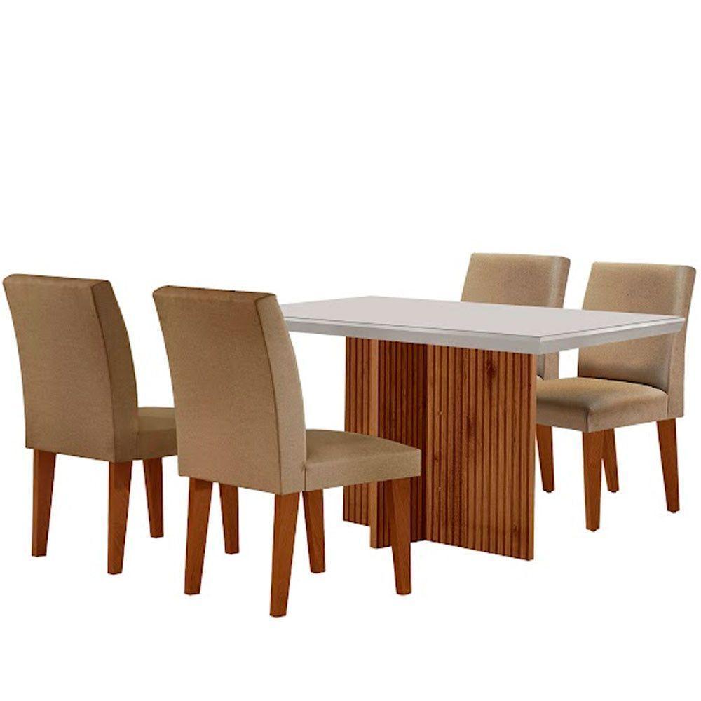 Sala De Jantar Mesa Olimpia 120 Mdf Vidro Canto Reto Com 4 Cadeiras Turim/off White/imbuia Ripado - 6