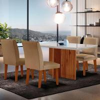 Sala De Jantar Mesa Olimpia 120 Mdf Vidro Canto Reto Com 4 Cadeiras Turim/off White/imbuia Ripado - 1