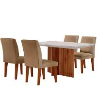 Sala De Jantar Mesa Olimpia 120 Mdf Vidro Canto Reto Com 4 Cadeiras Turim/off White/imbuia Ripado - 6
