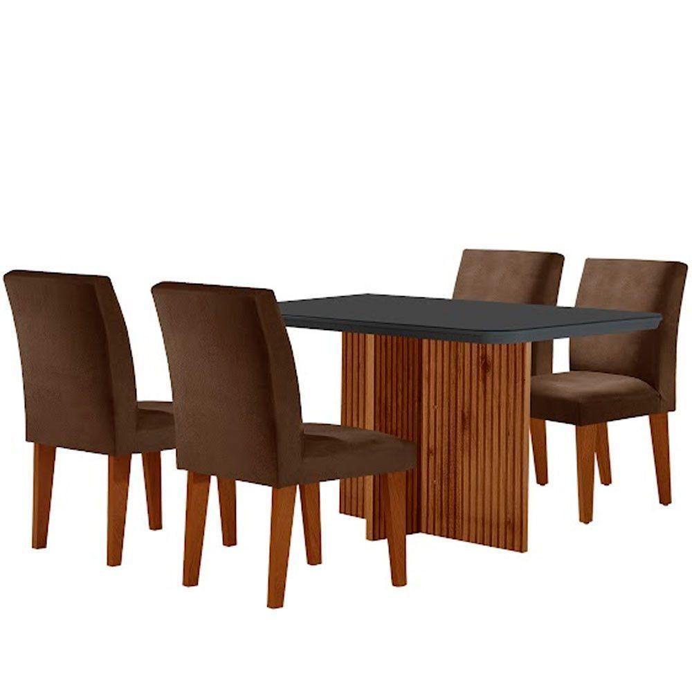 Sala De Jantar Mesa Olimpia 120 Mdf Vidro Canto Copo Com 4 Cadeiras Marrom/grafite/imbuia Ripado - 7