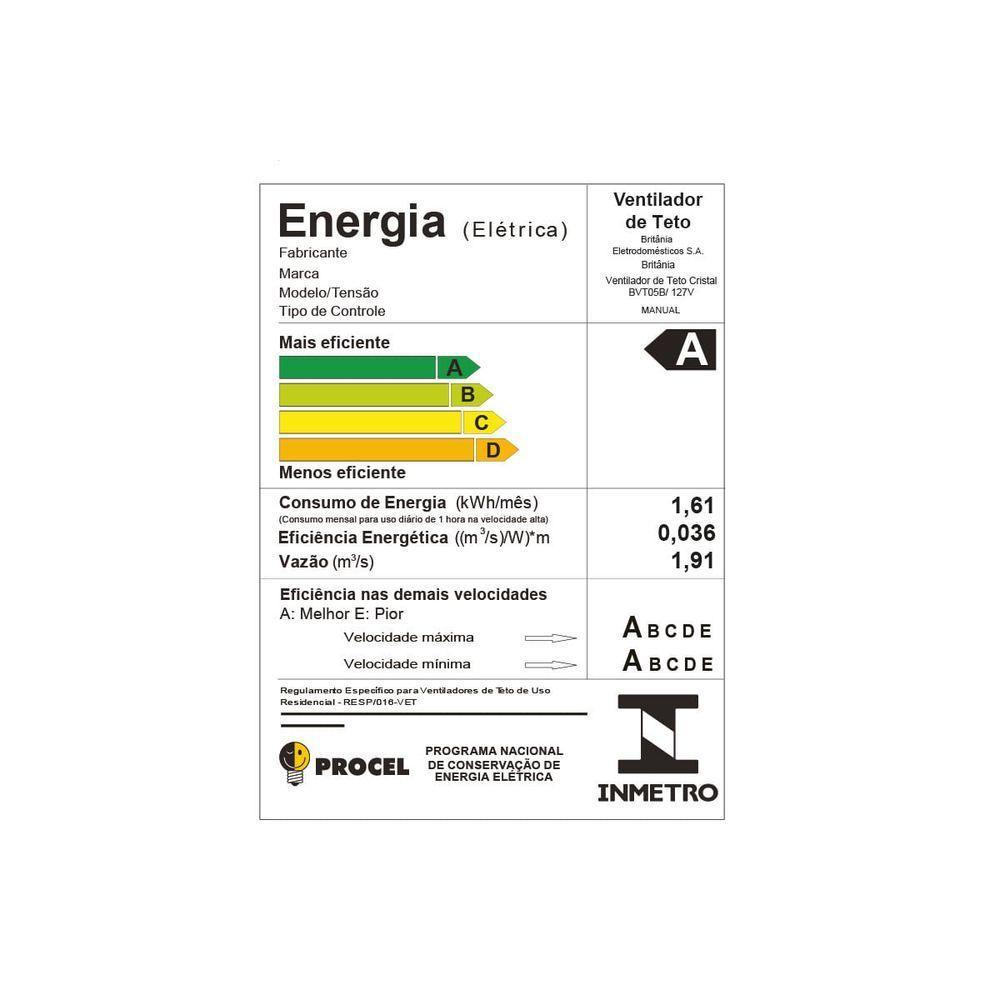 Ventilador De Teto Britânia Silencioso 131W Cristal BVT05B 110V - 6
