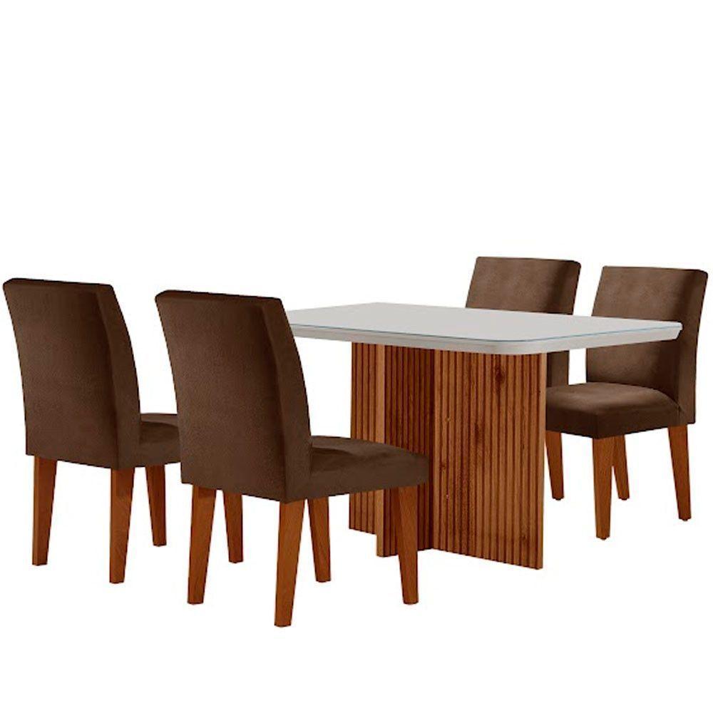 Sala De Jantar Mesa Olimpia 120 Mdf Vidro Canto Copo Com 4 Cadeiras Marrom/off White/imbuia Ripado - 7