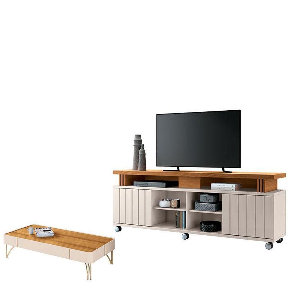 Rack Bancada Rivera 1.8 Com Mesa De Centro Cadenza Cinamomo Off White – Hb Móveis - 1