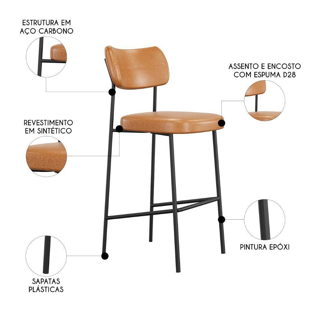 Banqueta Alta Bar Estofada Kit 6 Milli Sintético Caramelo A14 - Mpozenato - 2