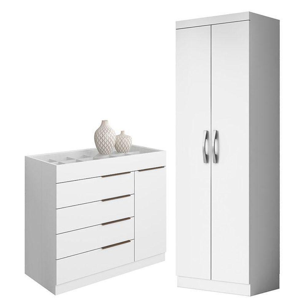 Cômoda Sapateira Sevilha 2004147 E Armário Multiuso New 2000192 Branco - Aramóveis - 1