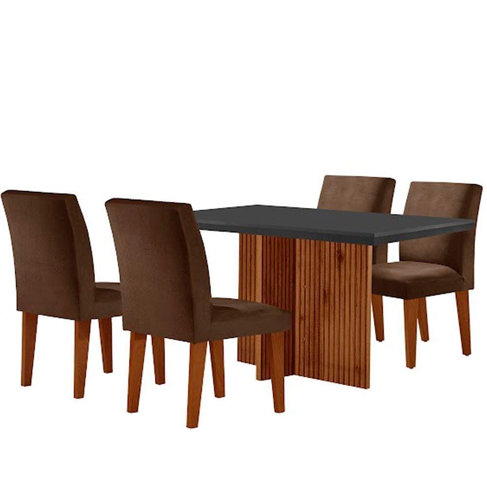 Sala De Jantar Mesa Olimpia 120 Mdf Canto Reto Com 4 Cadeiras Grecia Marrom/grafite/imbuia Ripado - 7
