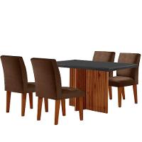 Sala De Jantar Mesa Olimpia 120 Mdf Canto Reto Com 4 Cadeiras Grecia Marrom/grafite/imbuia Ripado - 7