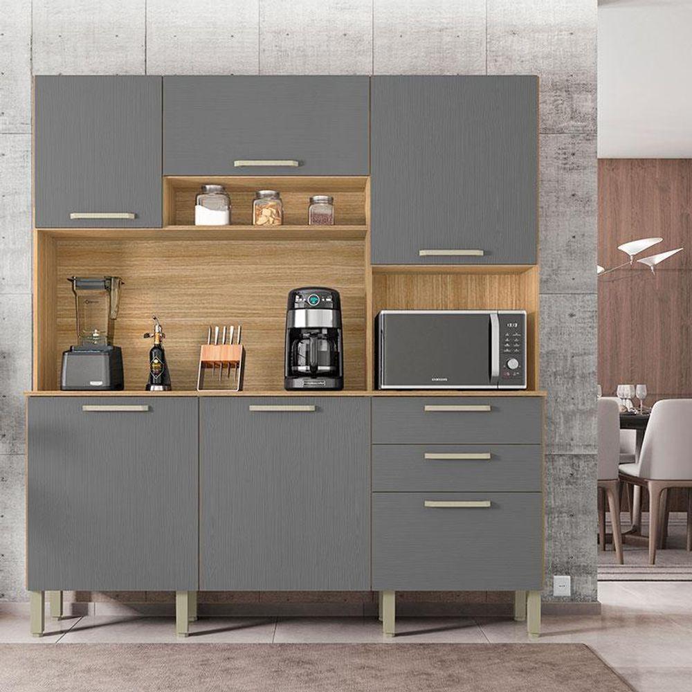 Cozinha Ambiente Ferrara 6 Portas E 2 Gavetas Freijó Gris - Kits Paraná - 1