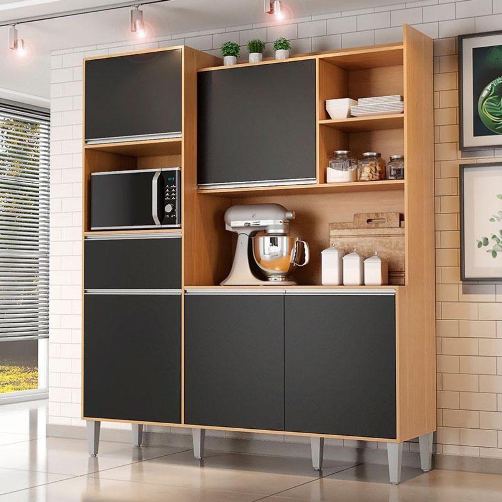 Armário Para Cozinha Kit Ambiente Isabel Amêndoa Preto - Ajl - 1