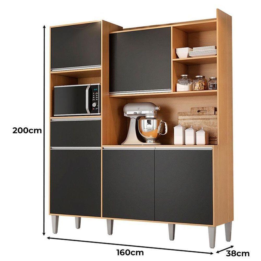 Armário Para Cozinha Kit Ambiente Isabel Amêndoa Preto - Ajl - 2