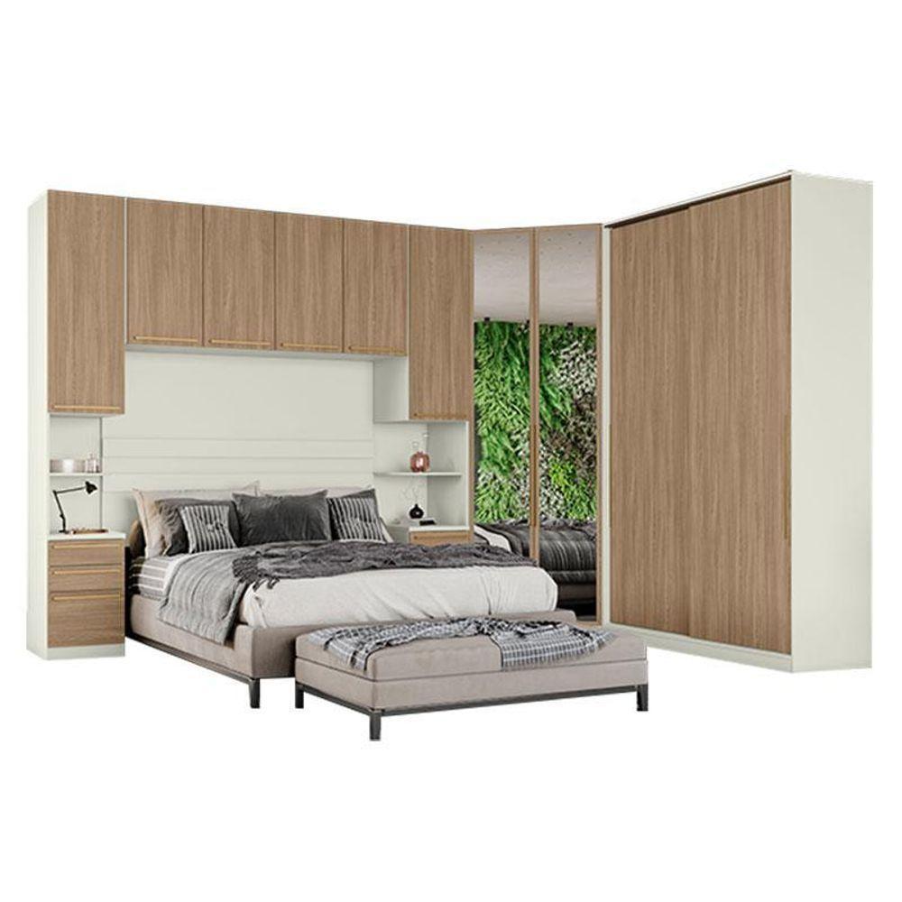 Quarto Modulado Casal Ambiente 5 Seletto 5 Peças Areia Jequitibá - Henn - 1
