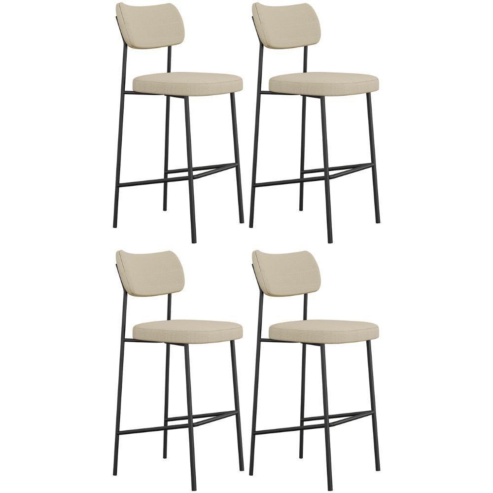 Banqueta Alta Bar Estofada Kit 4 Milli Linho Areia A14 - Mpozenato - 1