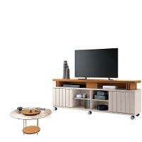 Rack Bancada Rivera 1.8 Com Mesa De Centro Sky Com Tampo De Vidro Cinamomo Off White – Hb Móveis - 1