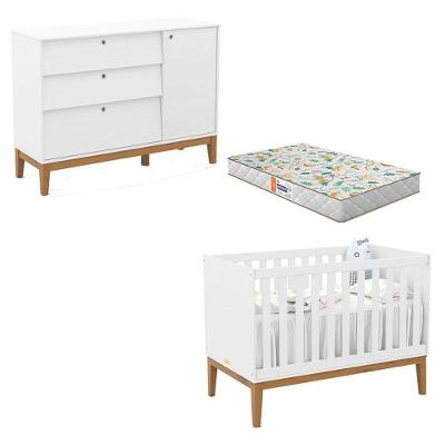 Conjunto Berço Americano Unique MDF com Cômoda Sapateira e Colchão Gazin Branco