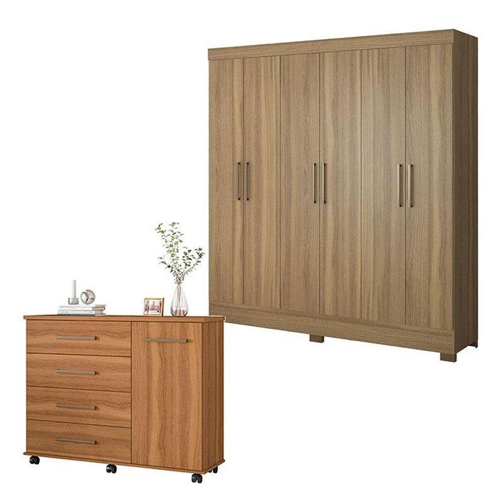 Cômoda Flora E Guarda Roupa Casal Prático Amêndola Touch - Demóbile - 1