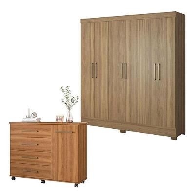 Cômoda e Guarda Roupa Casal Flora Prático 7 Portas 7 Gavetas em MDP Amêndola Touch
