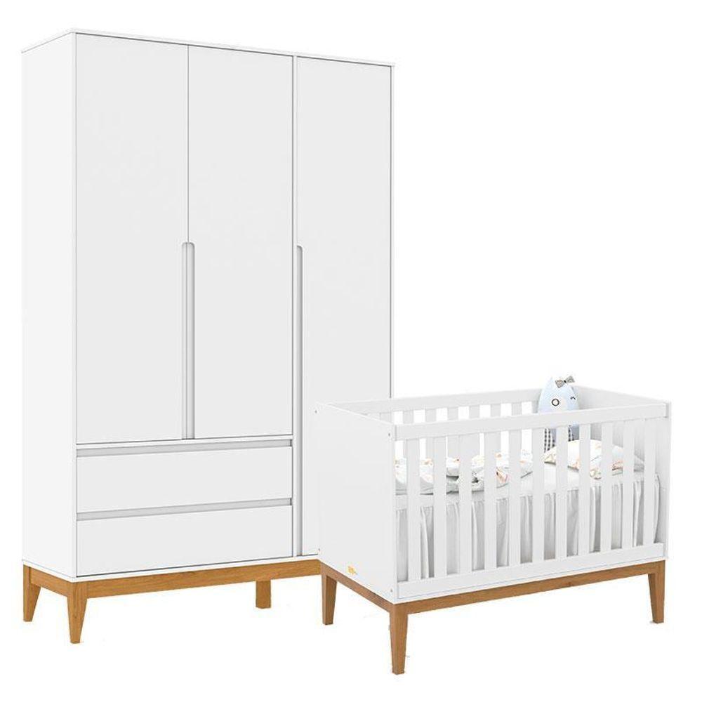 Berço Americano Unique E Guarda Roupa 3 Portas Nature Clean Branco Soft Eco Wood – Matic - 1