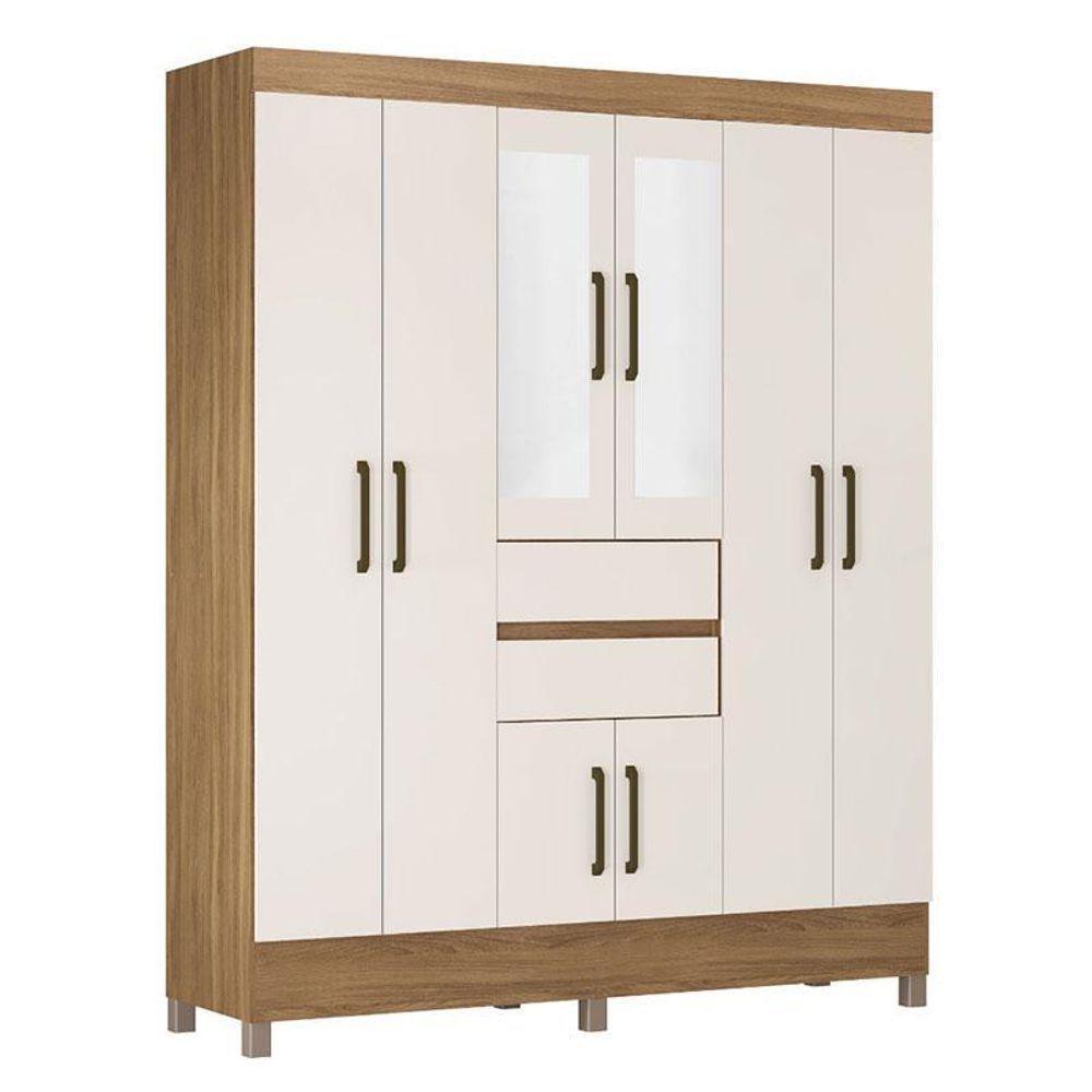 Guarda Roupa Casal Munique Amêndola Off White Com Espelho – Demóbile - 1