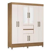 Guarda Roupa Casal Munique Amêndola Off White Com Espelho – Demóbile - 1