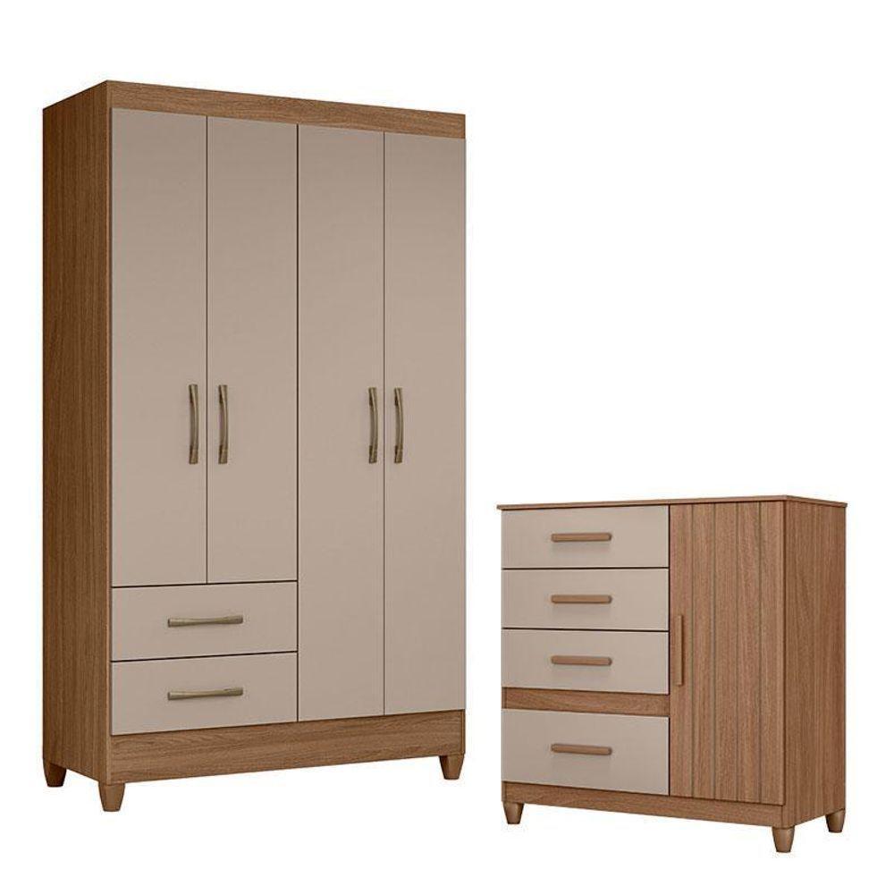 Guarda Roupa Solteiro Chile E Cômoda Vênus Com Pés Carvalho Fendi – Moval - 1