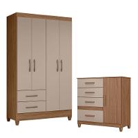 Guarda Roupa Solteiro Chile E Cômoda Vênus Com Pés Carvalho Fendi – Moval - 1