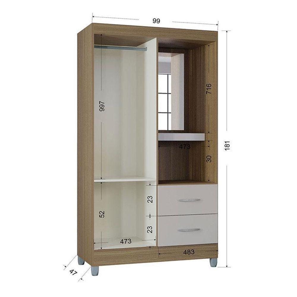 Cômoda 867 4 Gavetas Com Guarda Roupa Solteiro Córdoba 2 Portas Castanho Off White - Poquema - 3