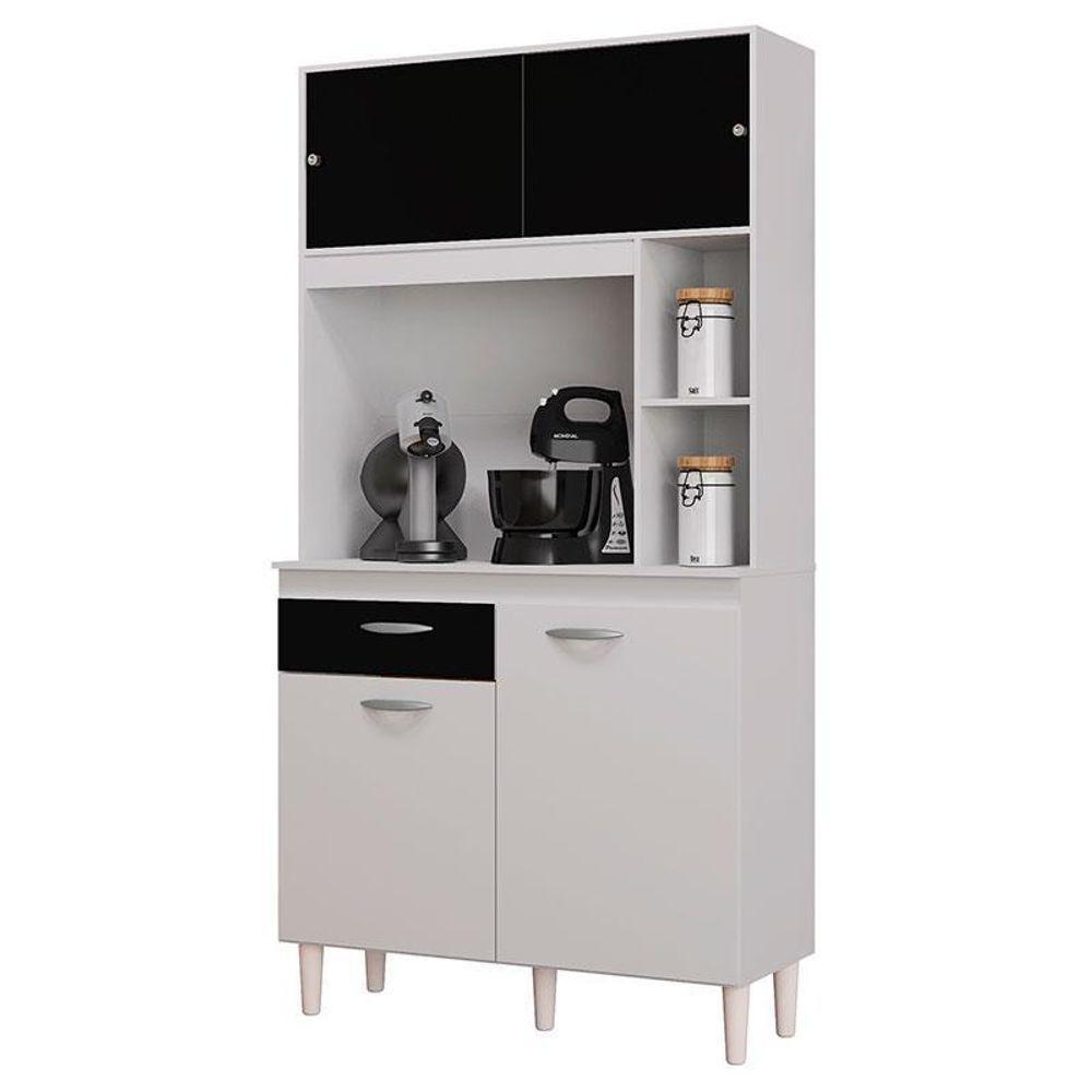 Armário Para Cozinha Ambiente Kit Duda 90 Cm Branco Preto - Poquema - 2