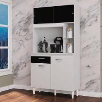 Armário Para Cozinha Ambiente Kit Duda 90 Cm Branco Preto - Poquema - 1