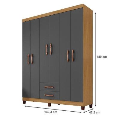 Guarda Roupa Casal Modena com Cômoda Madri e Armário Multiuso Recife 6 Portas 6 Gavetas MDP 150 cm
