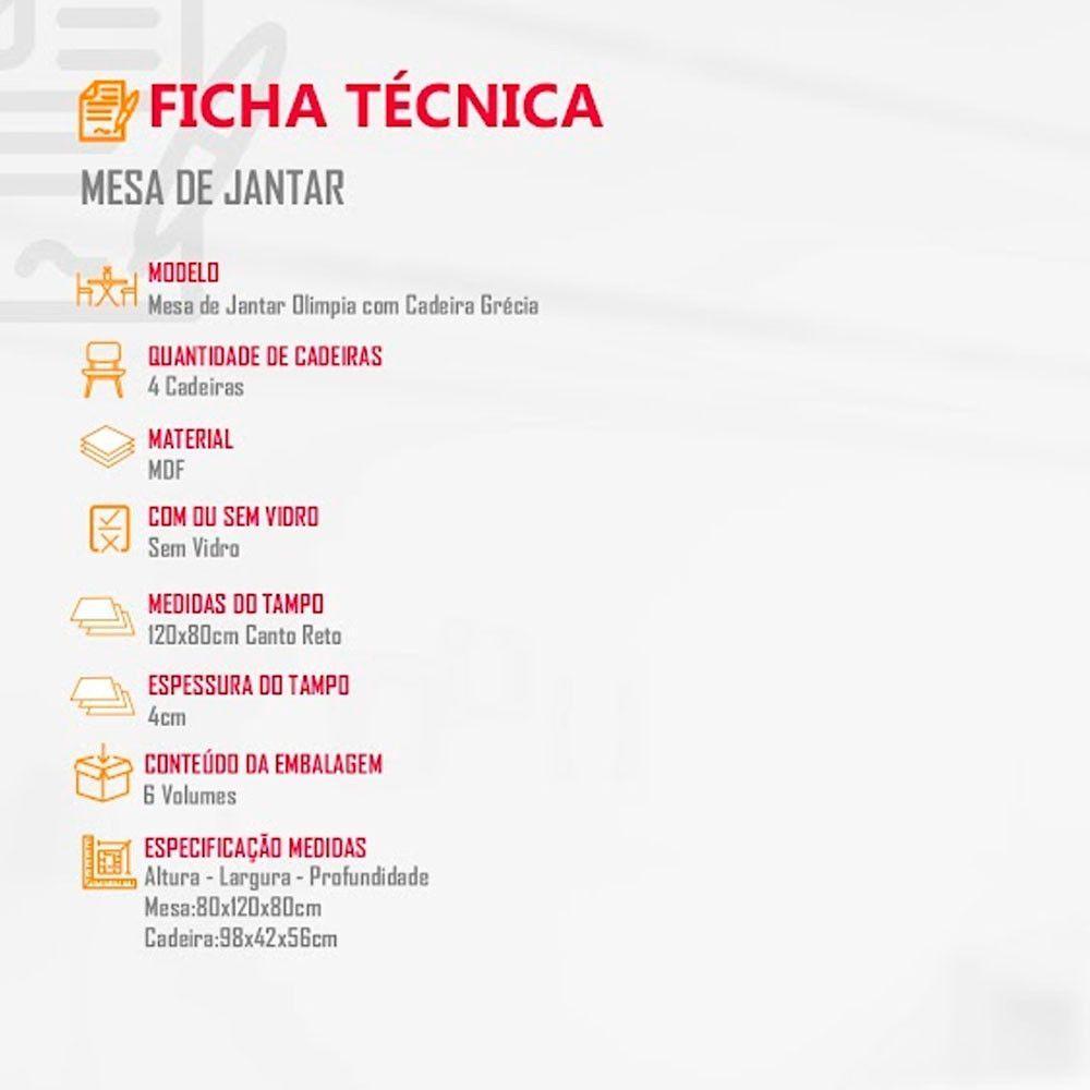 Sala De Jantar Mesa Olimpia 120 Mdf Canto Copo Com 4 Cadeiras Grecia Turim/off White/imbuia Ripado - 3