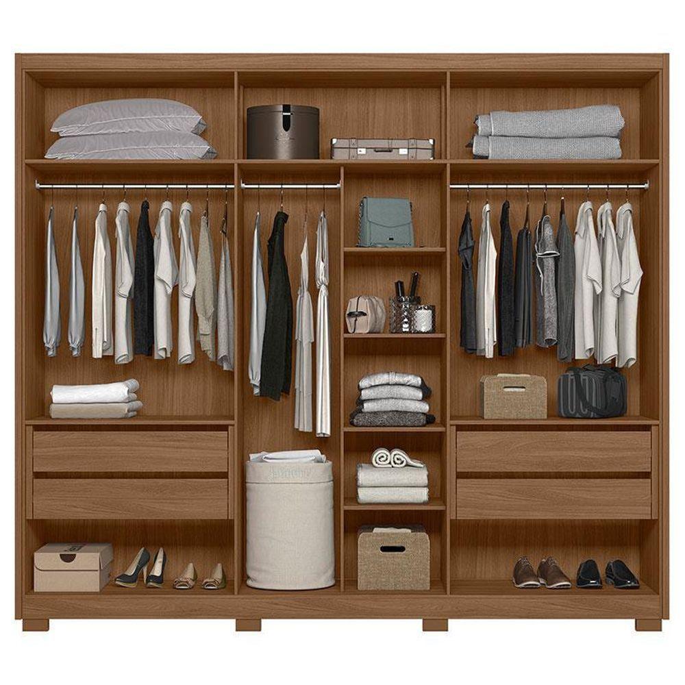 Guarda Roupa Casal Araguaia E Cômoda Dhara Carvalho Fendi Com Espelho - Moval - 4