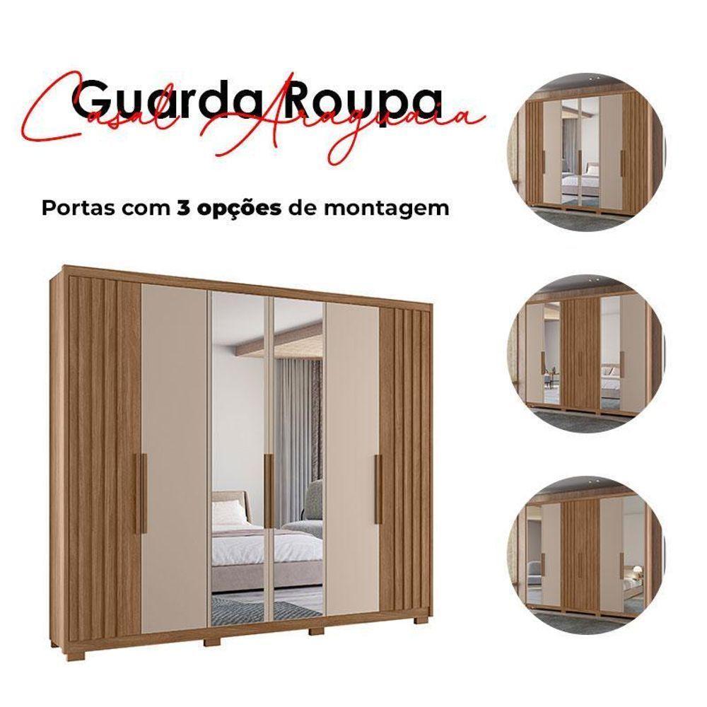Guarda Roupa Casal Araguaia E Cômoda Dhara Carvalho Fendi Com Espelho - Moval - 7