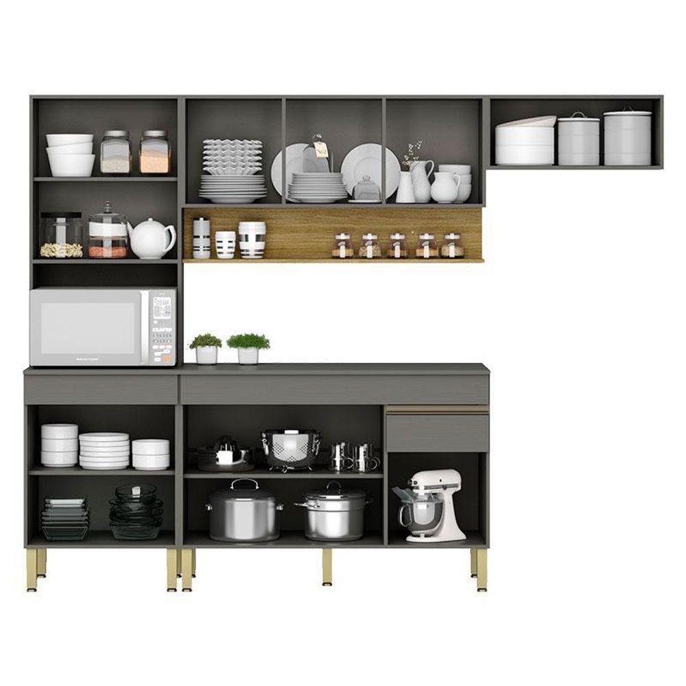 Cozinha Modulada Ambiente Line Composição 8 Gris Freijó - Kits Paraná - 3
