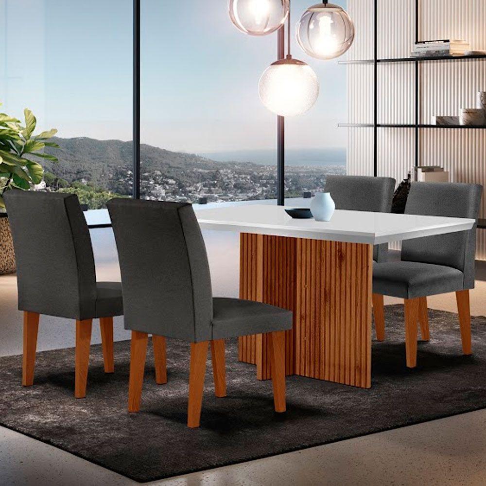 Sala De Jantar Mesa Olimpia 120 Mdf Canto Copo Com 4 Cadeiras Grecia Grafite/off White/imbuia Ripado - 1