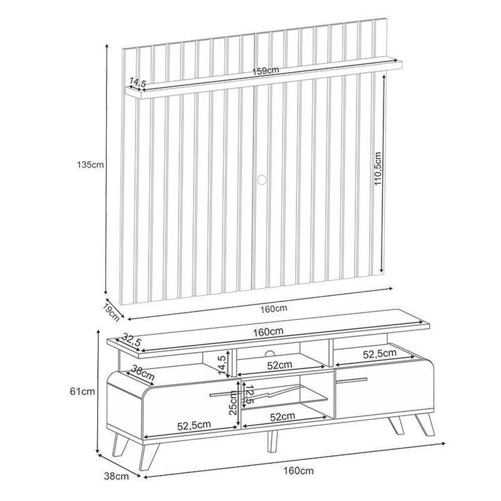 Rack Bancada Essenza E Painel Link 1.6 Com Aparador Vivant Off White Castanho – Hb Móveis - 4