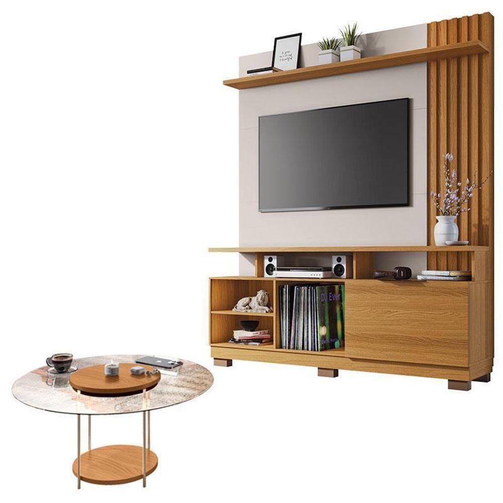 Estante Home Theater Artheo Cinamomo Off White E Mesa De Centro Sky Com Tampo De Vidro Cinamomo- Hb Móveis - 1