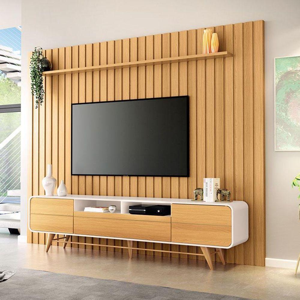 Rack Bancada época Com Painel Ripado You 2.7 Cinamomo Off White - Hb Móveis - 2