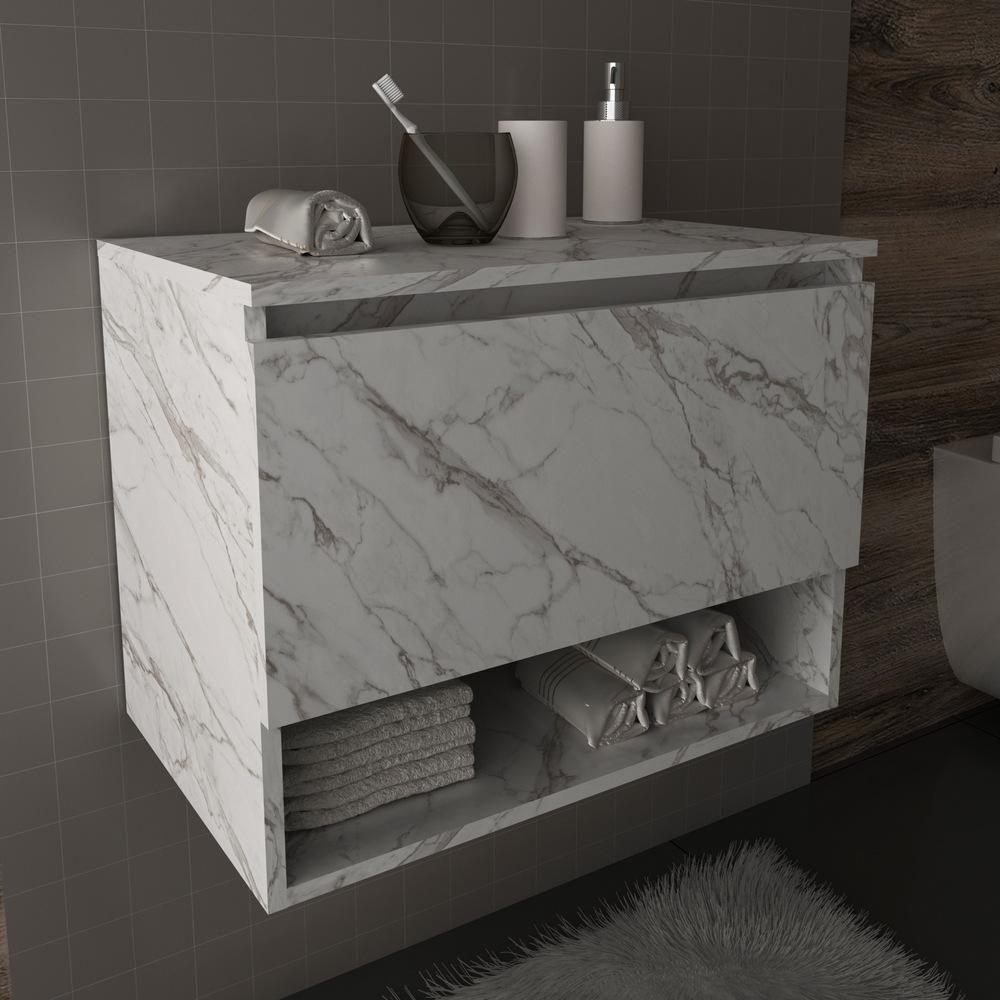 Gabinete Banheiro 1 Porta 60Cm Cr10086 Mármore Branco - 2