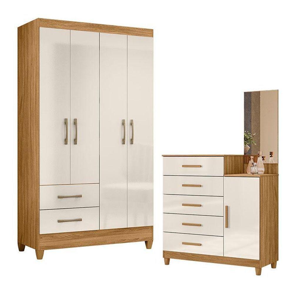 Guarda Roupa Solteiro Chile E Cômoda Lisboa Freijó Off White – Moval - 1